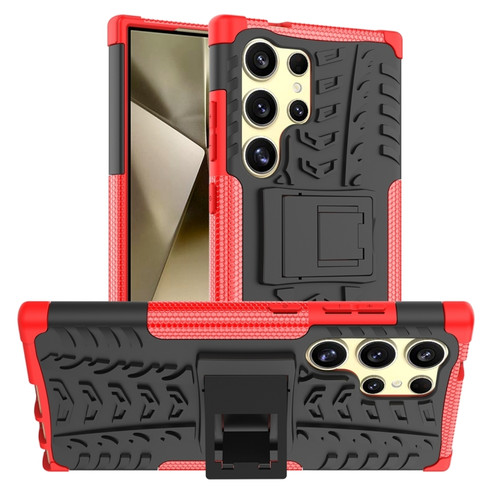Samsung Galaxy S24 Ultra 5G Tire Texture TPU + PC Phone Case with Holder - Red
