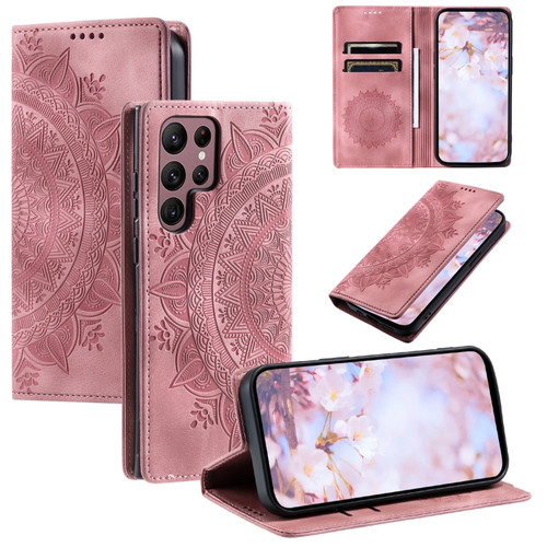 Samsung Galaxy S24 Ultra 5G Totem Embossed Magnetic Leather Phone Case - Rose Gold