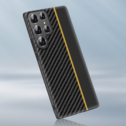 Samsung Galaxy S24 Ultra 5G Ultra-thin Carbon Fiber Texture Splicing Phone Case - Yellow