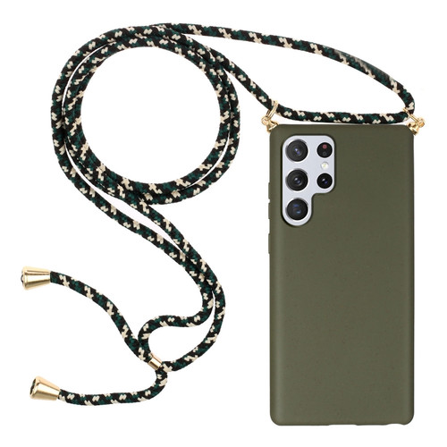 Samsung Galaxy S24 Ultra 5G Wheat Straw Material + TPU Phone Case with Lanyard - Army Green