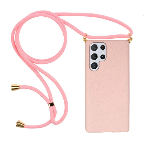 Samsung Galaxy S24 Ultra 5G Wheat Straw Material + TPU Phone Case with Lanyard - Pink