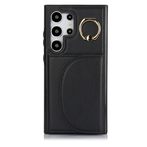 Samsung Galaxy S24 Ultra 5G YM007 Ring Holder Card Bag Skin Feel Phone Case - Black