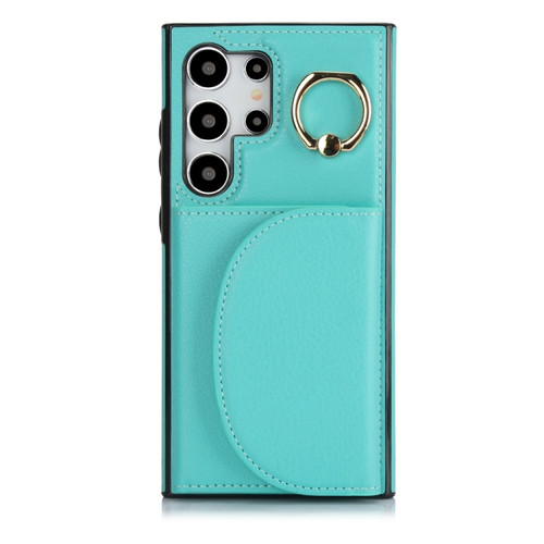 Samsung Galaxy S24 Ultra 5G YM007 Ring Holder Card Bag Skin Feel Phone Case - Green