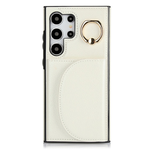 Samsung Galaxy S24 Ultra 5G YM007 Ring Holder Card Bag Skin Feel Phone Case - White