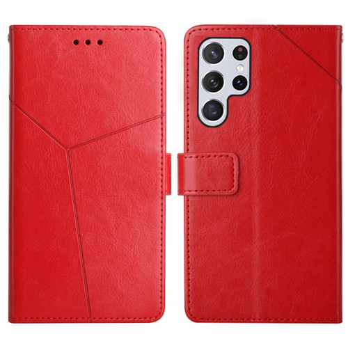 Samsung Galaxy S24 Ultra 5G Y-shaped Pattern Flip Leather Phone Case - Red