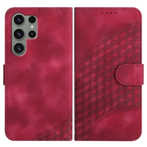 Samsung Galaxy S24 Ultra 5G YX0060 Elephant Head Embossed Phone Leather Case with Lanyard - Rose Red