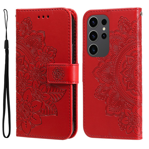 Samsung Galaxy S24 Ultra 7-petal Flowers Embossing Leather Phone Case - Red