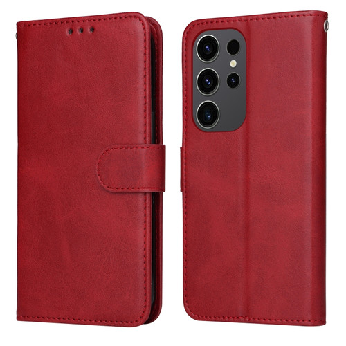 Samsung Galaxy S24 Ultra Classic Calf Texture Flip Leather Phone Case - Red