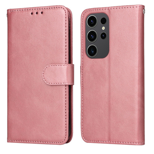 Samsung Galaxy S24 Ultra Classic Calf Texture Flip Leather Phone Case - Rose Gold