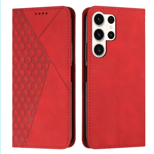 Samsung Galaxy S24 Ultra Diamond Splicing Skin Feel Magnetic Leather Phone Case - Red