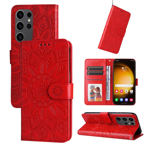 Samsung Galaxy S24 Ultra Embossed Sunflower Leather Phone Case - Red