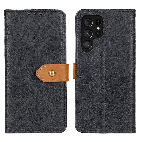 Samsung Galaxy S24 Ultra European Floral Embossed Leather Phone Case - Black