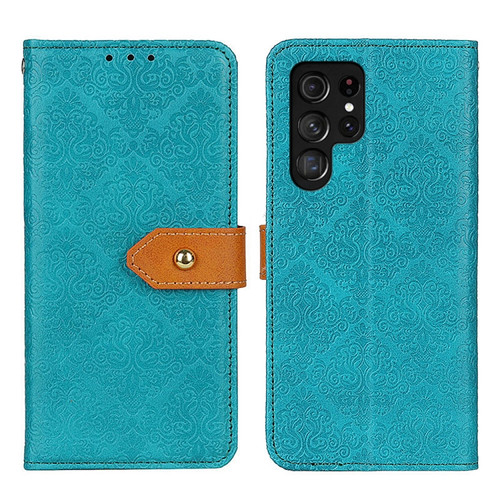 Samsung Galaxy S24 Ultra European Floral Embossed Leather Phone Case - Blue