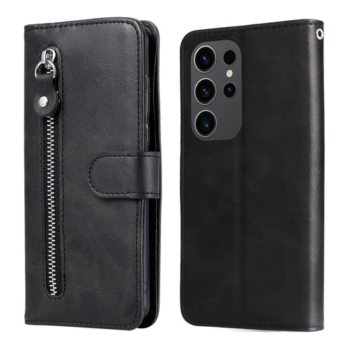 Samsung Galaxy S24 Ultra Fashion Calf Texture Zipper Leather Phone Case - Black