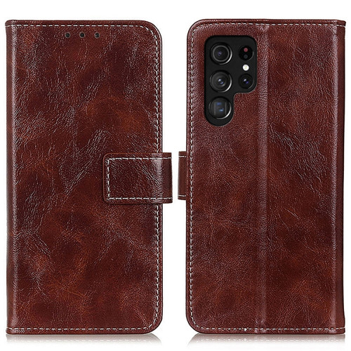 Samsung Galaxy S24 Ultra Retro Crazy Horse Texture Leather Phone Case - Brown