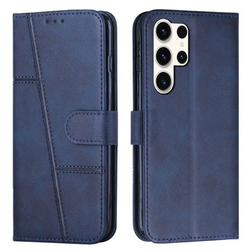 Samsung Galaxy S24 Ultra Stitching Calf Texture Buckle Leather Phone Case - Blue