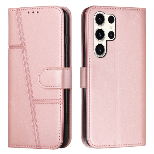 Samsung Galaxy S24 Ultra Stitching Calf Texture Buckle Leather Phone Case - Pink