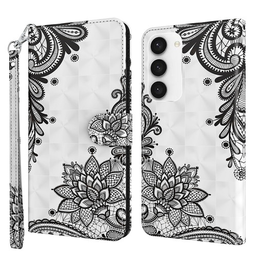 Samsung Galaxy S24+ 5G 3D Painting Pattern Flip Leather Phone Case - Diagonal Black Flower