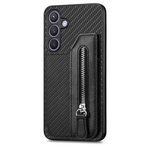 Samsung Galaxy S24+ 5G Carbon Fiber Horizontal Flip Zipper Wallet Phone Case - Black