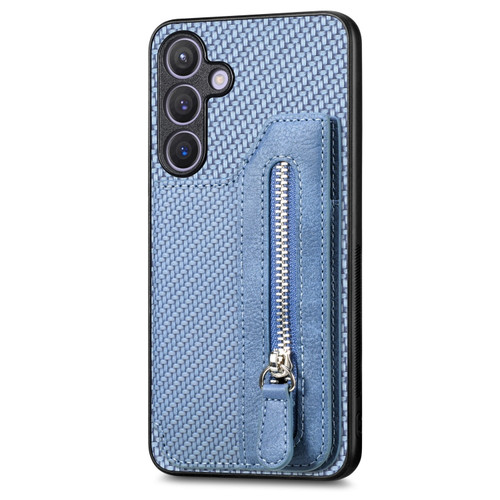 Samsung Galaxy S24+ 5G Carbon Fiber Horizontal Flip Zipper Wallet Phone Case - Blue