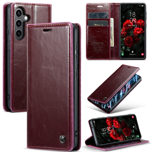 Samsung Galaxy S24+ 5G CaseMe 003 Crazy Horse Texture Flip Leather Phone Case - Mulberry Red