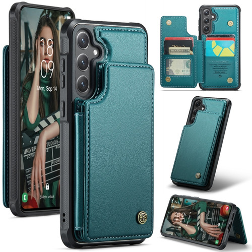 Samsung Galaxy S24+ 5G CaseMe C22 PC+TPU Business Style RFID Anti-theft Leather Phone Case - Blue Green