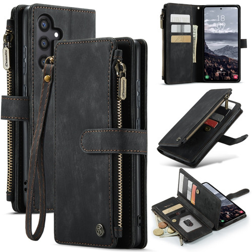 Samsung Galaxy S24+ 5G CaseMe C30 Card Slots Zipper Wallet Leather Phone Case - Black