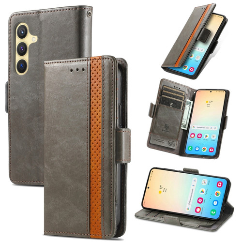 Samsung Galaxy S24+ 5G CaseNeo Splicing Dual Magnetic Buckle Leather Phone Case - Gray