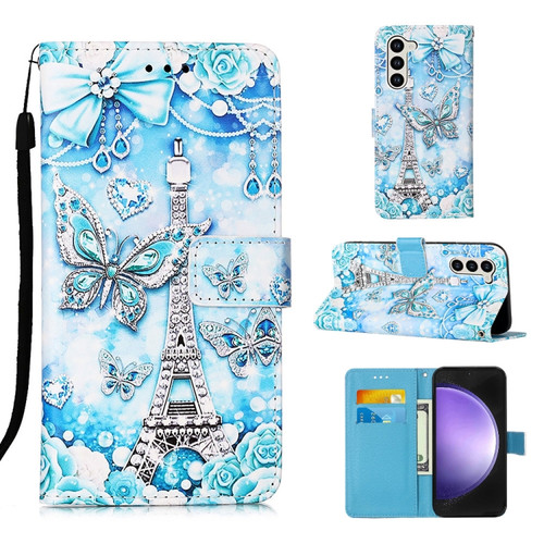Samsung Galaxy S24+ 5G Colored Drawing Pattern Plain Weave Leather Phone Case - Tower Butterfly