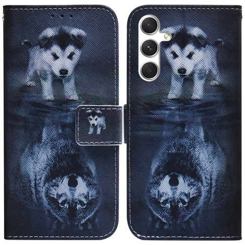 Samsung Galaxy S24+ 5G Coloured Drawing Flip Leather Phone Case - Wolf and Dog