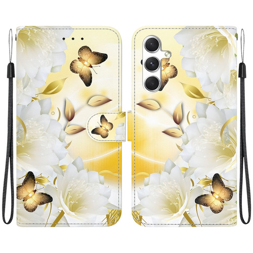 Samsung Galaxy S24+ 5G Crystal Texture Colored Drawing Leather Phone Case - Gold Butterfly Epiphyllum