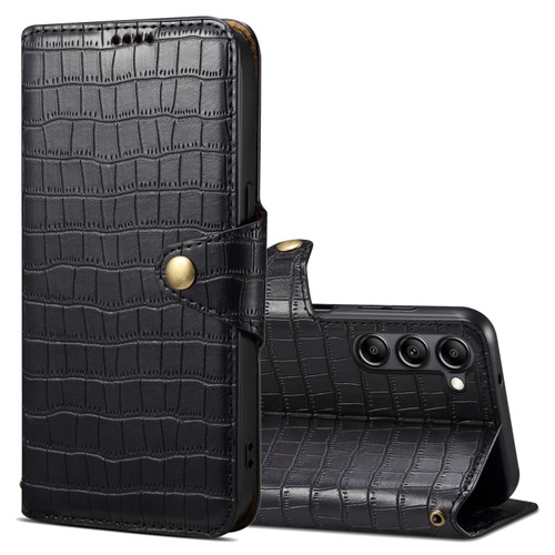 Samsung Galaxy S24+ 5G Denior Crocodile Texture Oil Edge Leather Phone Case - Black