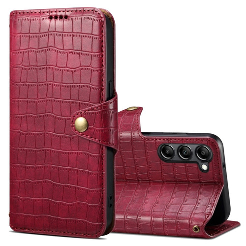 Samsung Galaxy S24+ 5G Denior Crocodile Texture Oil Edge Leather Phone Case - Rose Red