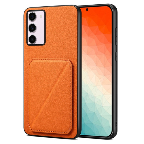 Samsung Galaxy S24+ 5G Denior Imitation Calf Leather Back Phone Case with Holder - Orange