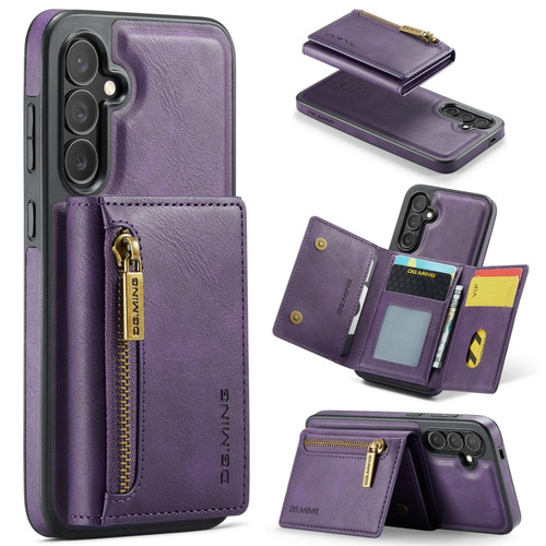 Samsung Galaxy S24+ 5G DG.MING M5 Series Zip RFID Multi Card Detachable Leather Phone Case - Purple