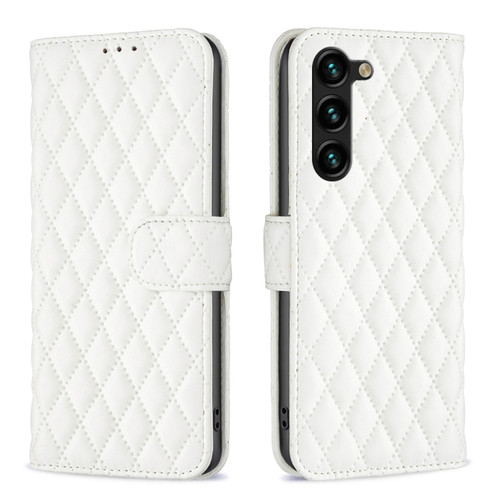 Samsung Galaxy S24+ 5G Diamond Lattice Wallet Flip Leather Phone Case - White