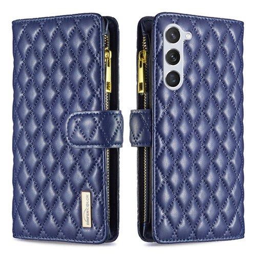 Samsung Galaxy S24+ 5G Diamond Lattice Zipper Wallet Leather Flip Phone Case - Blue