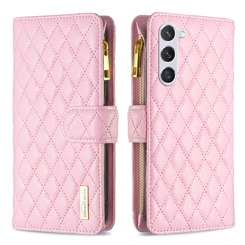 Samsung Galaxy S24+ 5G Diamond Lattice Zipper Wallet Leather Flip Phone Case - Pink