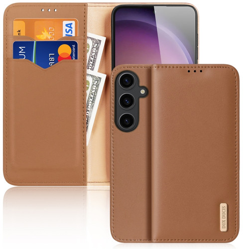 Samsung Galaxy S24+ 5G DUX DUCIS Hivo Series Cowhide + PU + TPU Flip Phone Case - Brown