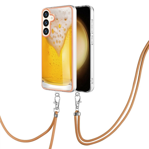 Samsung Galaxy S24+ 5G Electroplating Dual-side IMD Phone Case with Lanyard - Draft Beer
