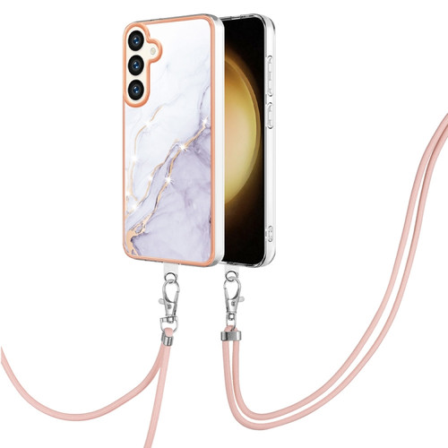 Samsung Galaxy S24+ 5G Electroplating Marble Dual-side IMD Phone Case with Lanyard - White 006