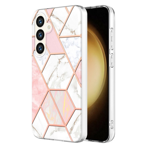 Samsung Galaxy S24+ 5G Electroplating Splicing Marble TPU Phone Case - Pink White
