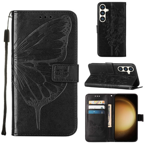 Samsung Galaxy S24+ 5G Embossed Butterfly Leather Phone Case - Black