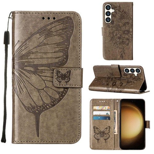 Samsung Galaxy S24+ 5G Embossed Butterfly Leather Phone Case - Grey