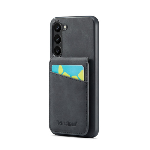Samsung Galaxy S24+ 5G Fierre Shann Crazy Horse Card Holder Back Cover PU Phone Case - Black
