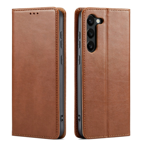 Samsung Galaxy S24+ 5G Fierre Shann PU Genuine Leather Texture Phone Case - Brown Samsung Galaxy S24+ 5G Fierre Shann PU Genuine Leather Texture Phone Case - Brown