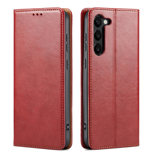 Samsung Galaxy S24+ 5G Fierre Shann PU Genuine Leather Texture Phone Case - Red