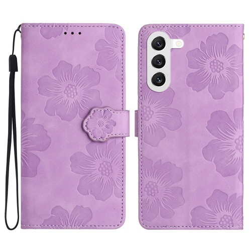 Samsung Galaxy S24+ 5G Flower Embossing Pattern Leather Phone Case - Purple