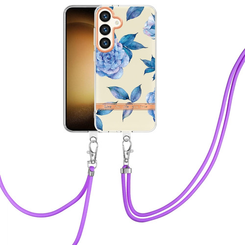 Samsung Galaxy S24+ 5G Flowers and Plants Series IMD TPU Phone Case with Lanyard - Orchid Peony