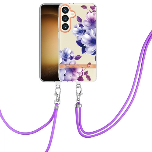 Samsung Galaxy S24+ 5G Flowers and Plants Series IMD TPU Phone Case with Lanyard - Purple Begonia